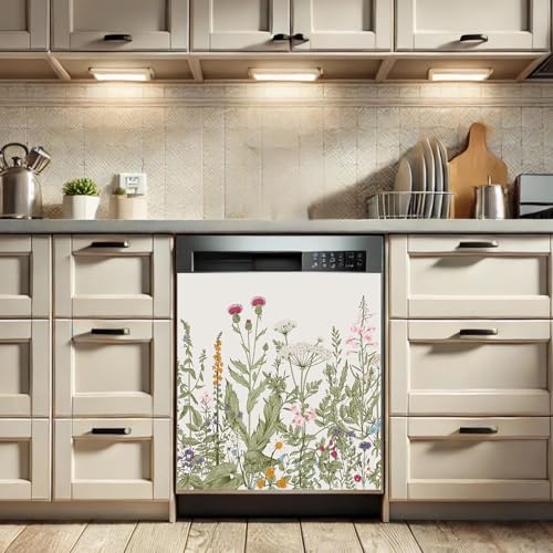 Image of Wildflowers Dishwasher Magnet Cover for Washers Fridge Cover Panel Decal Home Kitchen Decor,Washing Machine Cabinet Reusable Dishwasher Covers,26 x 23 inch