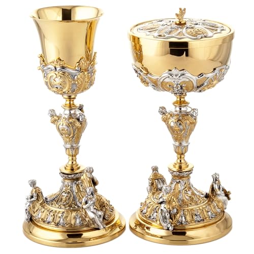 Holyart Chalice and Ciborium Putti, CiboriumCiborium Diameter: 13 cm|Ciborium Height: 30 cm|Chalice Capacity: 300 ml|Chalice Cup Diameter: 8 cm|Chalice Height: 28 cm