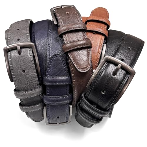 Men's Vegan Faux Leather Belt Classic Work Business Dress Belt 1-3/8"(35mm) wide3