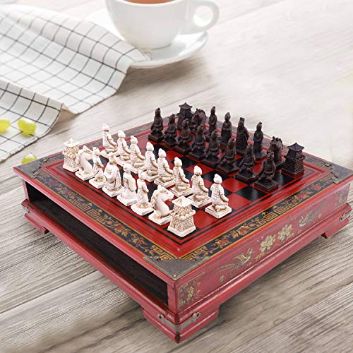 Échecs en bois chinois à collectionner avec figurines de guerriers rétro