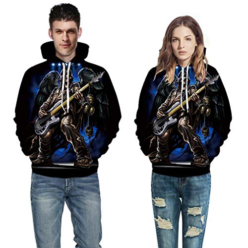 Sweat à Capuche imprimé 3D, Lenfesh Unisex Sky Cool Wolf Pullover Hauts à Manches Longues (M, G Noir)