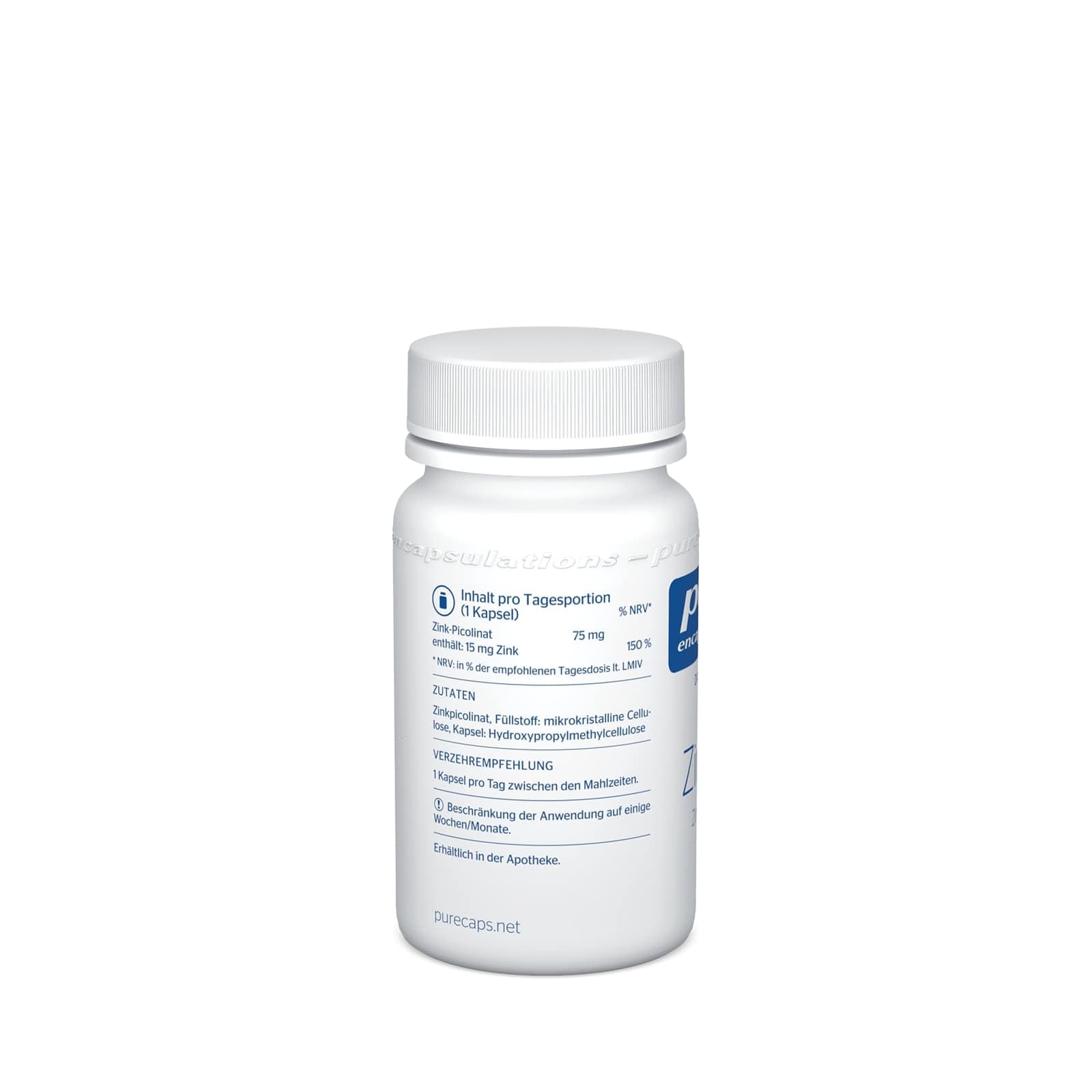 Pure Encapsulations Zink 15 (Zinkpicolinat) 15mg | 60 Kapseln veganes, bioverfügbares Zinkpicolinat mit sehr guter Verträglichkeit (2 Monate Vorrat) | unterstützt Haut, Nägel, Haare und Sehkraft