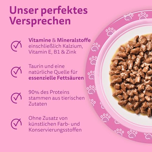Whiskas Junior Katzennassfutter Klassische Auswahl in Sauce, 48 Portionsbeutel, 12x85g (4er Pack) – Hochwertiges Katzenfutter nass, für heranwachsende Katzen von 2 bis 12 Monaten