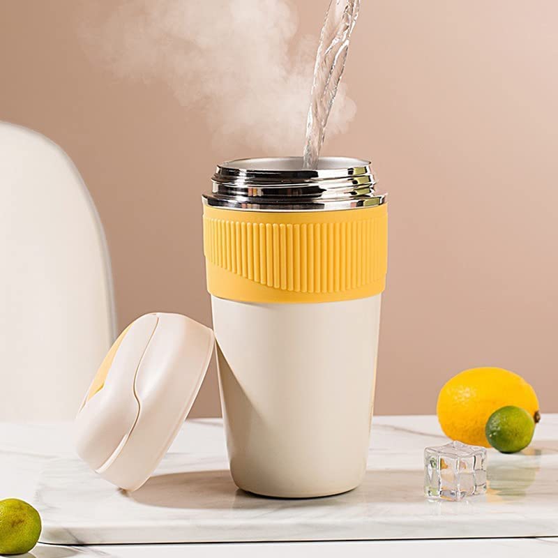 Image of Wosta Stainless Steel Coffee Mug I Travel Mugs For Hot Drinks I Insulated Coffee Cup With Leakproof Lid I Travel Coffee Cup I Reusable Coffee Cup With Lid For Hot /Cold Drinks 17Oz /480Ml (Yellow)
