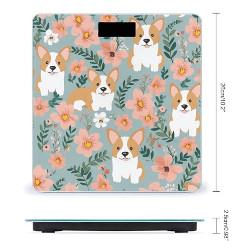 Báscula Digital Floral Corgi para Baño 10.2x10.2x0.98 pulg miniatura 2