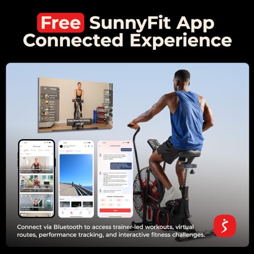 Image of Sunny Health & Fitness Smart Fan Bike for Home Gym, Full Body HIIT & Interval Cardio Training with Air Resistance, Customizable Performance Monitor & Free SunnyFit App Connectivity - SF-B223018