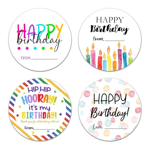 Happy Birthday Gift Tags -40PCS Happy Birthday Colorful Stickers - 2 Round Name Tags Self-Adhesive Present Sticker - Holiday Present Labels for Wrapping Envelope Seals Party Decor - A03