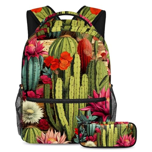 Sac à dos cactus floral coloré 2 pièces en taille L pour la rentrée