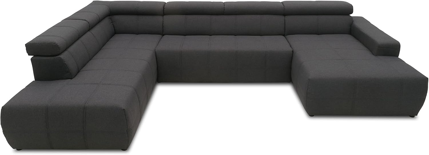 DOMO. collection Divano Brandon, paesaggio con schienale a forma di U, angolo imbottito, 359 x 228 x 80 cm (larghezza x profondità x altezza), grigio scuro