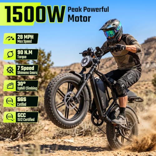 Image of TS TST GRP LLC Electric Bike for Adults, 1500W Peak Motor Ebike, 20 inch x 4.0 inch Fat Tire E Bike, 48V 15Ah Removable Battery, Dual Suspension, Disc Brakes, LCD & APP Control, for Commuting Off-Road