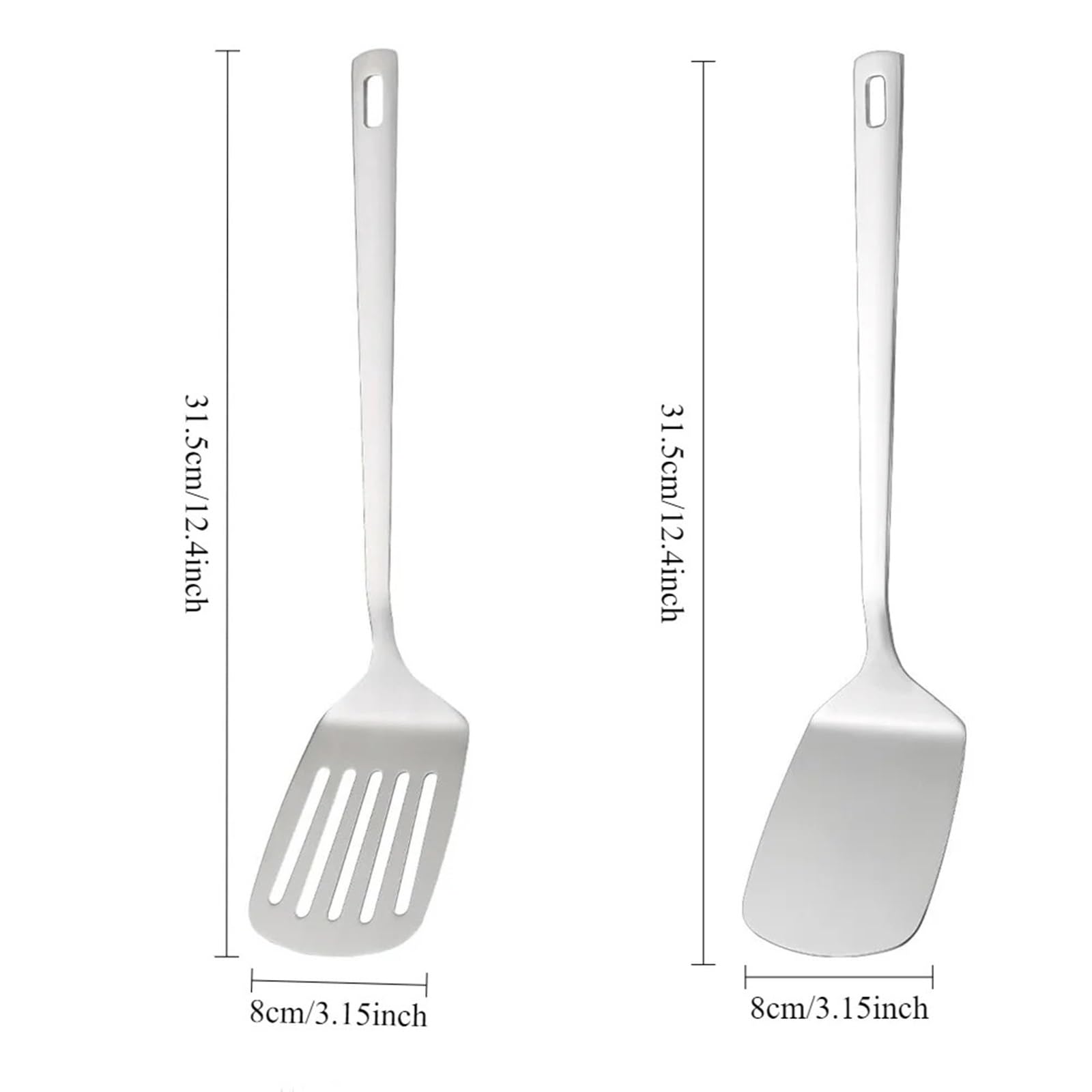 2er-Set (4 Stück) Pfannenwender-Set aus Edelstahl, silberner Schlitzwender und massiver Pfannenwender, Grillspatel, Kochutensilien for Fisch, Eier, Pfannkuchen für Antihaft-Kochgeschirr
