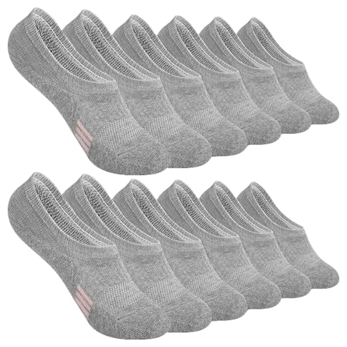 divuukyi 6 pares de calcetines invisibles para mujeres y hombres, transpirables, hasta el tobillo, de corte bajo, con función antideslizante, gris, Altoa única
