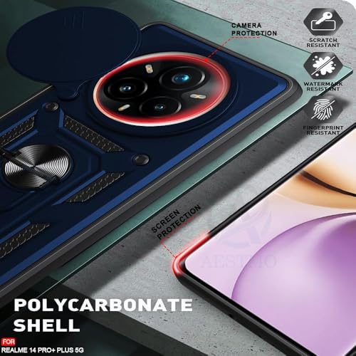Image of AIBEX Back Cover for Realme P3 Pro 5G / Realme 14 Pro Plus 5G | D10 Tough Armor Case | Sliding Camera Shield | 360 Protection | Kickstand Ring Holder | Military-Grade Shockproof Bumper Case