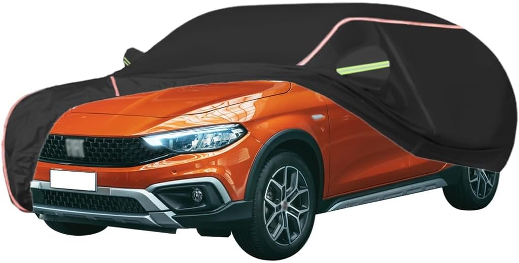 WOLWES Car Cover are Suitable for Fiat Tipo Cross All-Weather Windproof, Snowproof, Rainproof, UV-Protected and Breathable All-Season Universal with Side Door Zip Oxford Cloth Car Cover (Color : Whit