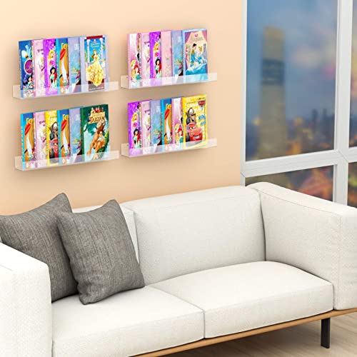 Niubee 24" Premium Acrylic Floating Nursery Kids Bookshelf Wall Ledge Shelf, Clear Invisible Spice Rack Bathroom Storage Shelves Display Organizer, 50% Thicker With Free Screwdriver, Set Of 4 #TOP5