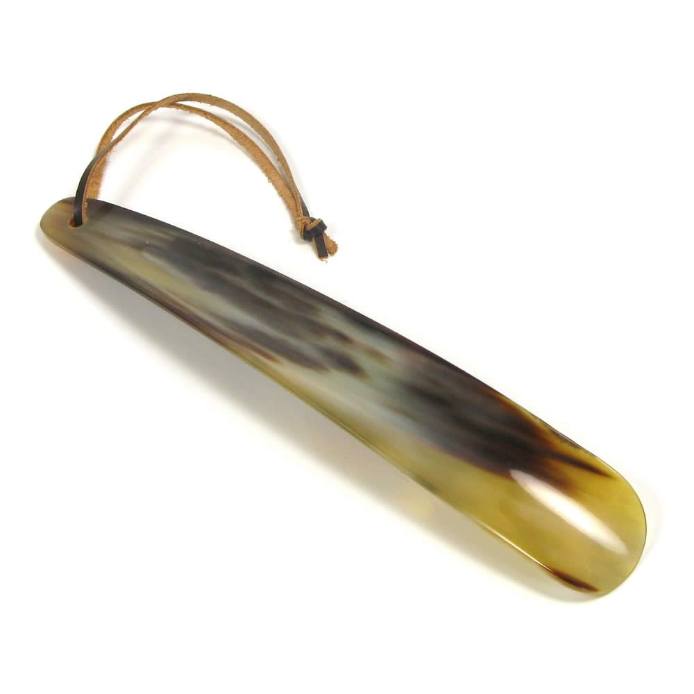 Abbeyhorn Flat Shoehorn With Leather Thong 8" in Gift Box