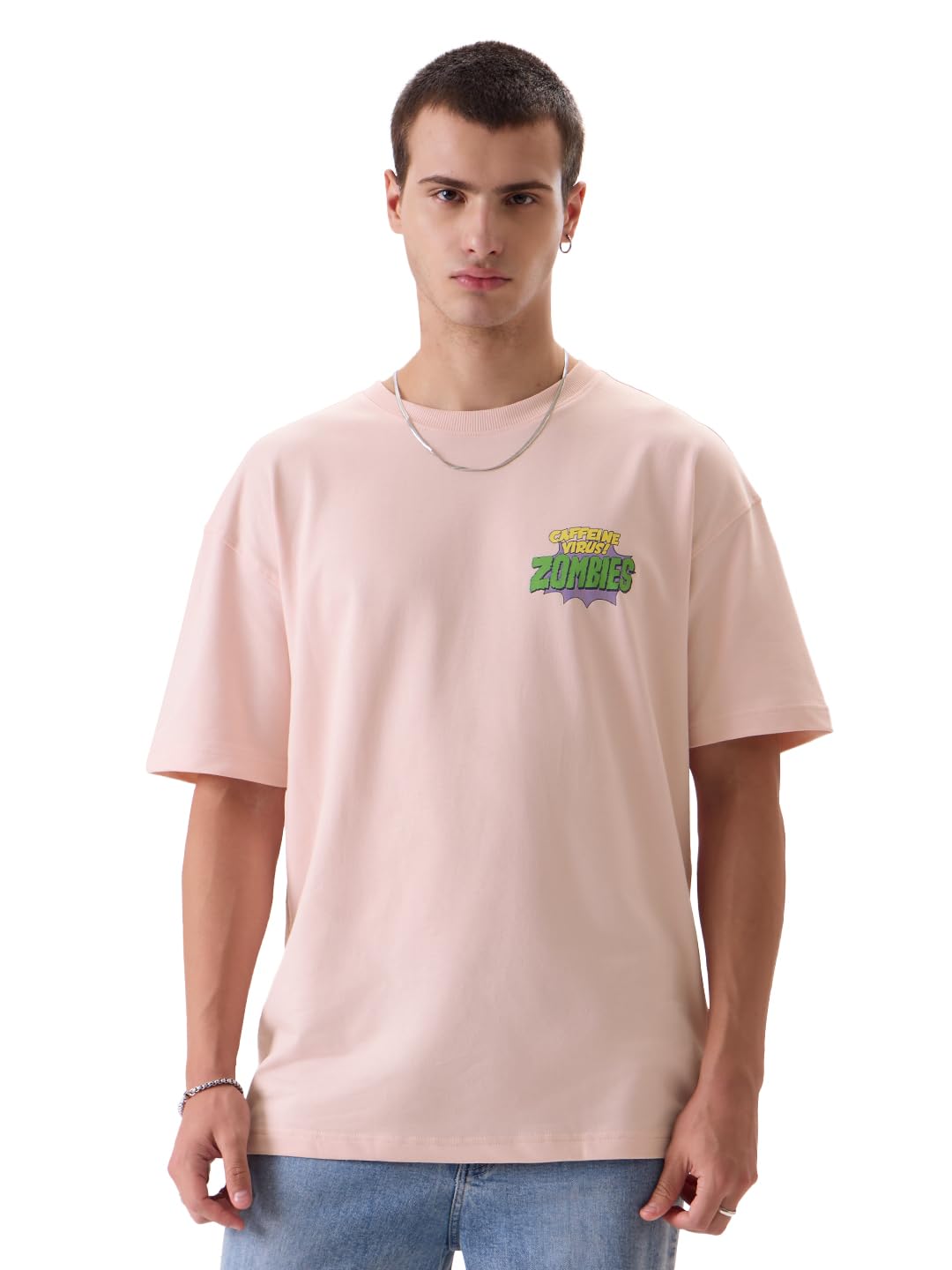 The Souled StoreTSS : Caffeine Zombies Mens and Boys Oversized fit Graphic Printed Half Sleeve Cotton Pink Color Men Oversized T-Shirts (225342)