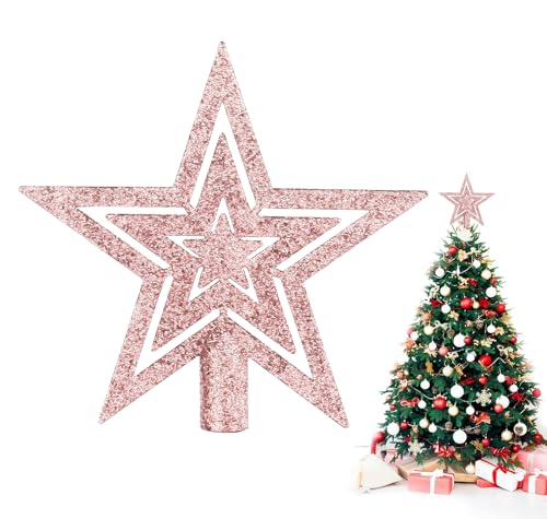 DERAYEE 20cm Rose Étoile Sapin Noël en Plastique, Topper d'arbre de Noël pour Décoration de Sapin de Noël