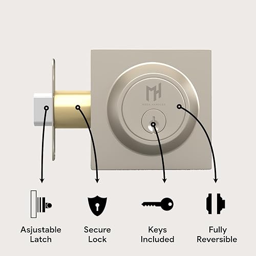 Miniatura 2 de MEGA HANDLES Deadbolt I - Cerradura de cerrojo de entrada  Cerrojo de bloqueo cuadrado resistente para puertas zurdas o diestras  InteriorExterior