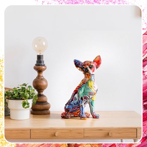 Estatua colorida de chihuahua estilo graffiti 24 cm altura miniatura 6