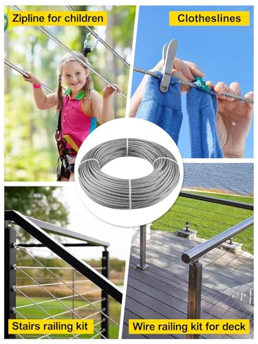 TooTaci 5mm T316 Edelstahlseil, 30M /5mm Drahtseil, Schwerlast-Geländerset – 7×19 Litzen Marinequalität 316L Stahlseil für Außenbereiche wie Geländersysteme, Balkone, Treppen