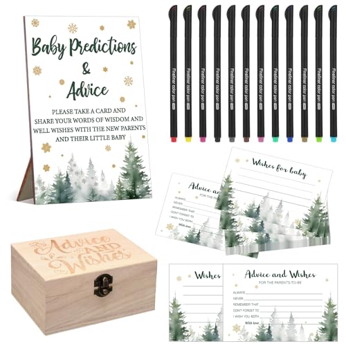 Thyle 134 peças Baby It's Cold Outside Woodland Baby Tea Party Favor Previsões Conselhos para novos pais com placa de conselho 120 cartões caixa de canetas de 12 cores para festa de jogos neutros de