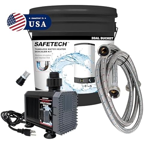 Safetech Tankless Water Heater Flushing Kit with Premium Braided Hoses, Mag Drive Pump, and Instructions Cover