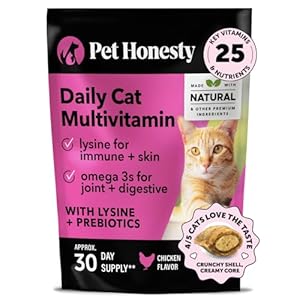 Pet Honesty Cat Multivitamin Crunchy & Creamy Chews – Cat Treats for Health + Immune, Joint Support, Skin & Coat, & Digestion – Vitamins with Omega 3s, Lysine & Probiotics (30 Day Supply)