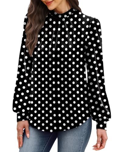 Image of WIHOLL Long Sleeve Shirts for Women Mock Neck Tops Pleated Front Blouses Dressy Casual Spring Fall Clothes 2026 Fashion