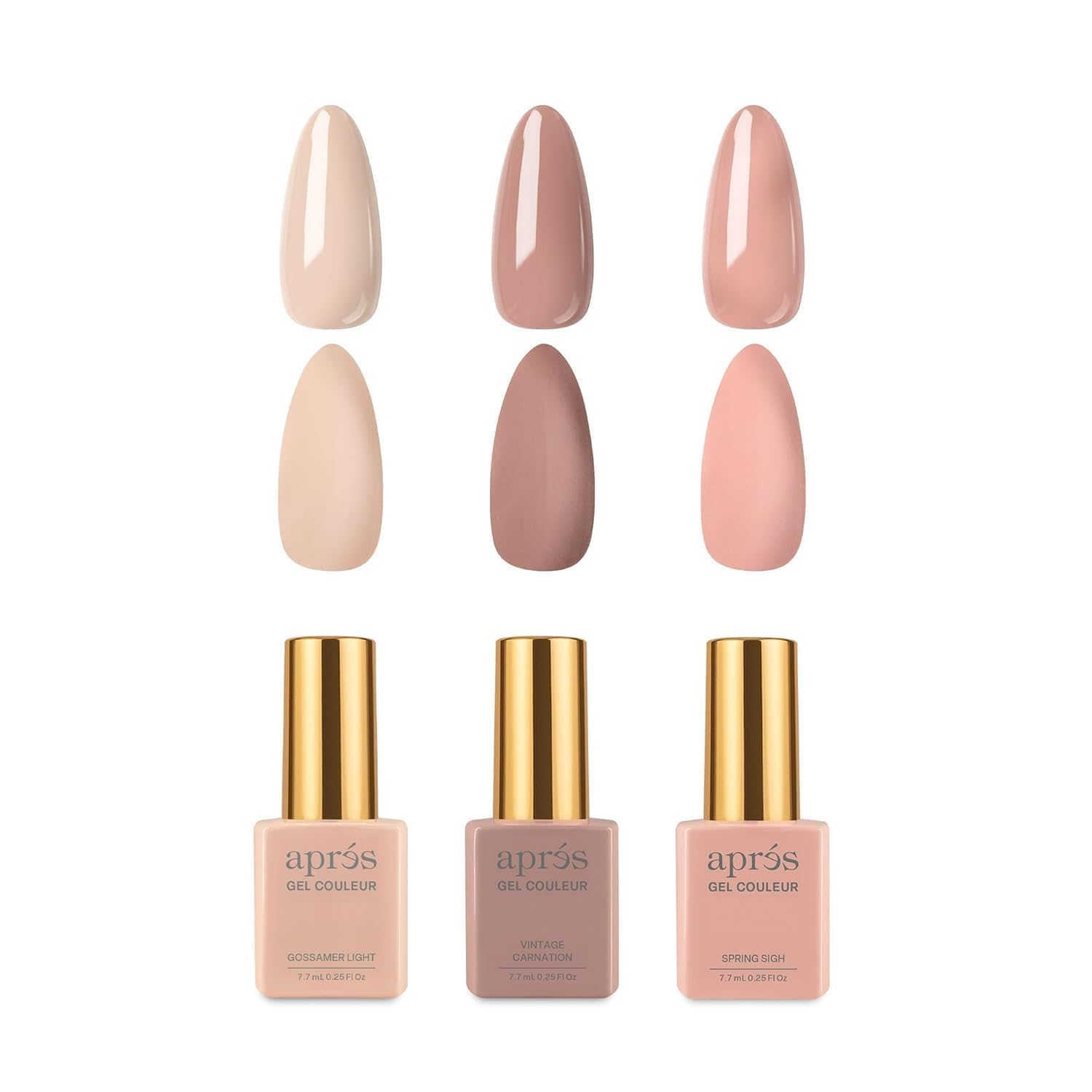 APRÉS Gel Couleur Mini Trio Set, 3-Piece Mini Gel Color Nail Polish Bundle, HEMA-Free & TPO-Free, Salon Quality 7.7mL Mini Bottles (My Nails But Better)