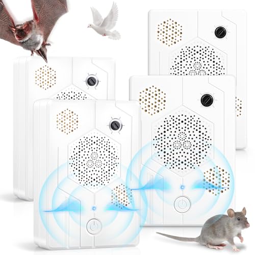 2026 Upgraded Bat Repellent for Attic,4 Pack Rechargeable Ultrasonic Bat Deterrent,Electronic Bird Repellent Bats Exclusion Removal Device to Keep Bats Away from House,Barn,Garage