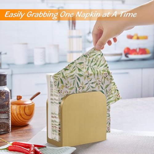Image of ALELION Wooden Napkin Holder for Table, Upright Napkin Holders for Kitchen, Standing Napkin Dispenser for Kitchen Dining Room Party Cocktail Outdoor Use, Gold