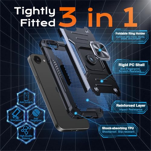 Image of Anqrp Heavy Duty Case for iPhone 17e /16e Case with Enhanced Ring Holder Grip Stand, Military Grade Shockproof Rugged Drop Protective Silicone Hard Slim iPhone 17e /16e Phone Case Cover, Matte Black
