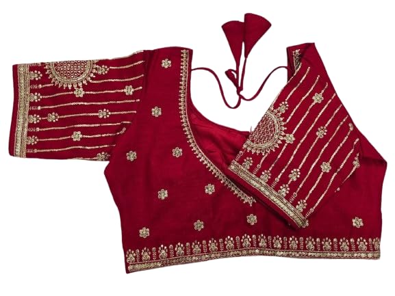 Vichitra Silk Embroidery Work Blouse with Inner Cotton Lining, Soft Non-Pad, Elegant & Traditional Blouse for All Occassion-image-47
