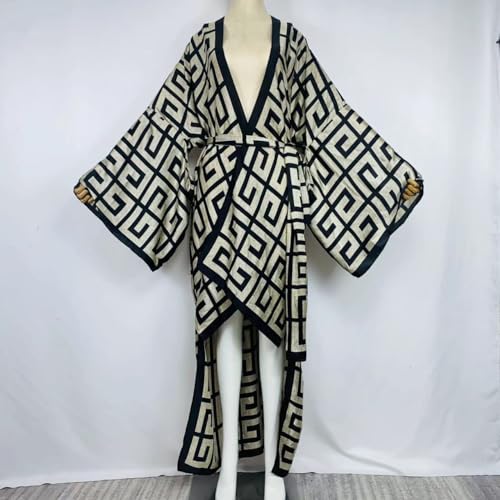 Summer Silk feeling beach cover up Women Cardigan Boho African Holiday party long Sleeve Robe kimono Kaftan2