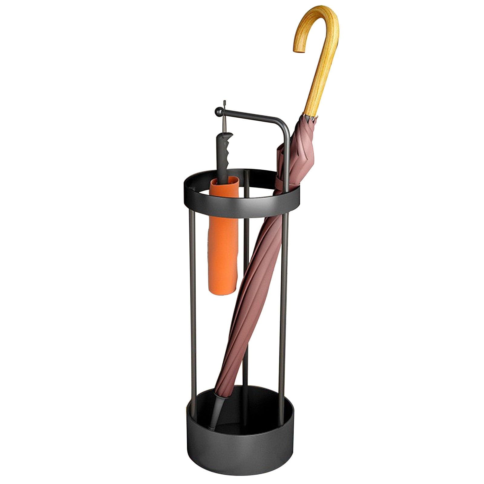 GYRAZXS Modern Umbrella Stand - Sturdy Iron Holder with Drip Tray & Hook, Space-Saving Freestanding Organizer for Home Entryway