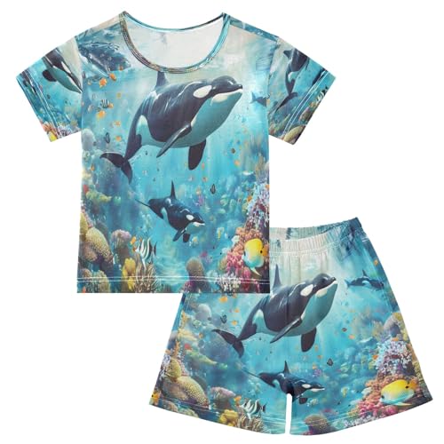 senya Whales Family Summer Pajamas Set Short Cotton Sleepwear 2 Piece