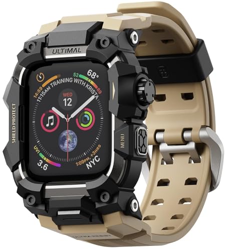Image of ULTIMAL Rugged Case with Band for Apple Watch 44mm,Compatible with Apple Watch Series SE 3 /SE 2 /SE Generation /6 /5 /4, Military Grade Shockproof Bumper Cover for iWatch Tactical Band Men (44mm,Desert Yellow)