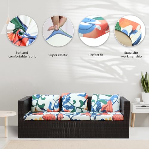 Image of BIETYONE 8Pcs Stretch Patio Cushion Covers, Outdoor Couch Covers Replacement,Outdoor Couch & Sofa Slipcovers,for Patio Furniture Cushion Covers,Washable Reusable Furniture Protector (Print,Cover Only)