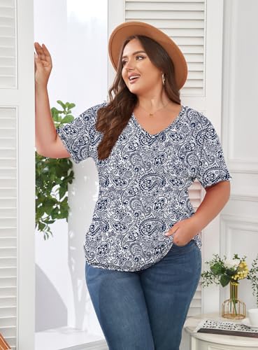 Image of ForHailey Women's Plus Size Short Sleeve Tee Shirt V Neck Basic Ladies Loose Fit T Shirt 1X-5X