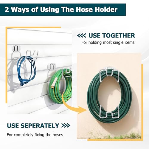 Image of HaSteeL 18 /0 Stainless Steel Wall Mount Garden Hose Holder for Outside, 2PC | Metal Water Hose Hanger For Backyard Garage Storage, Resistant to Rust & Corrosiojn, Hose Nozzle Groove, Heavy Duty