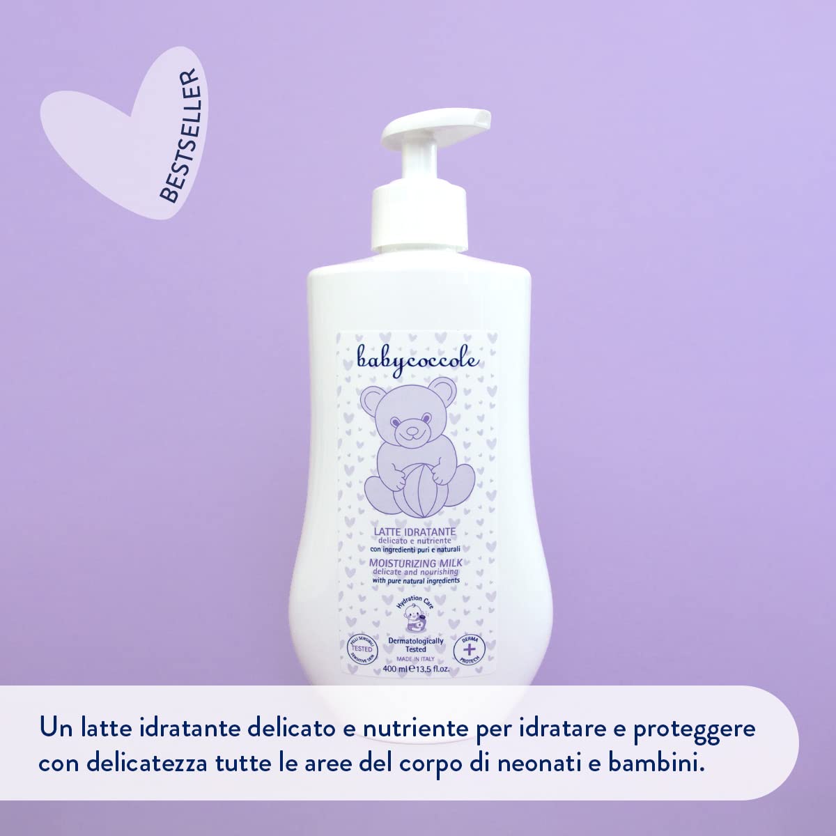 Babycoccole LATTE IDRATANTE 400ml Fluido Idratante Corpo e Viso Neonati Bambini Ingredienti Naturali Origine Vegetale Dermatologicamente Testato Pelli Sensibili
