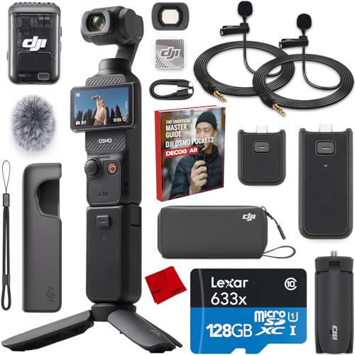 DJI Osmo Pocket 3 Creator Combo Vlogging Camera with Mic 2, 1'' CMOS, 4K/120fps Video, 3-Axis Stabilization, Face/Object - Detailed View