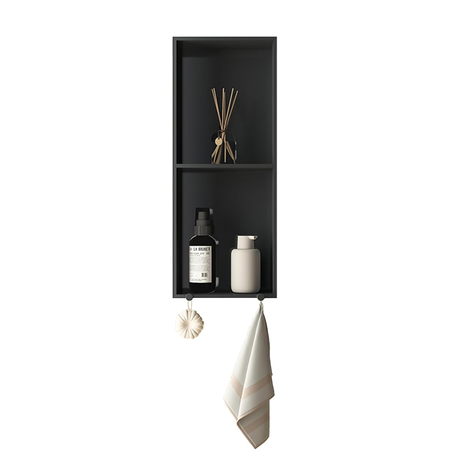 ZBJDX Wall Niche with 2 Hooks Seamless Bathroom Organizer Accessories 304 Stainless Steel Shower Caddy No Tile Needed