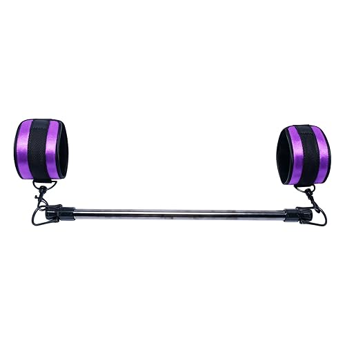 Spreader Bar Stainless Steel Vintage Black Bar with 2pcs Adjustable Straps,Sports Aid Training Fitness Gear Pilates Aid Kit, Home Restore Pilates Indoor Yoga Set - Fixed Black+PU Purple Kit