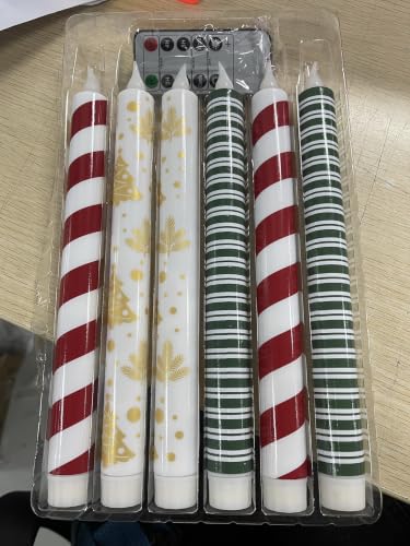 Image of Honoson 6 Pcs Christmas Flameless Taper Candles with Remote Timer