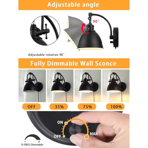 Lámpara de pared E27 ajustable con enchufe interruptor y aplique vintage para interior 2
