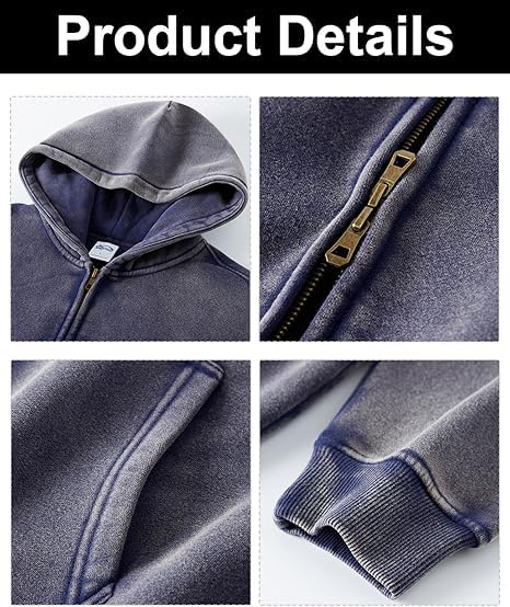 Womens and Mens Zip Up Hoodies Long Sleeve Fall Oversized Sweatshirts Acid Wash Y2K Jacket with Pockets3