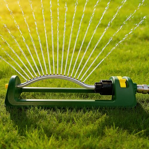Lawn Sprinkler, 18 Brass Nozzles Garden Water Oscillating Sprinkler for Yard Covers up to 3,600...