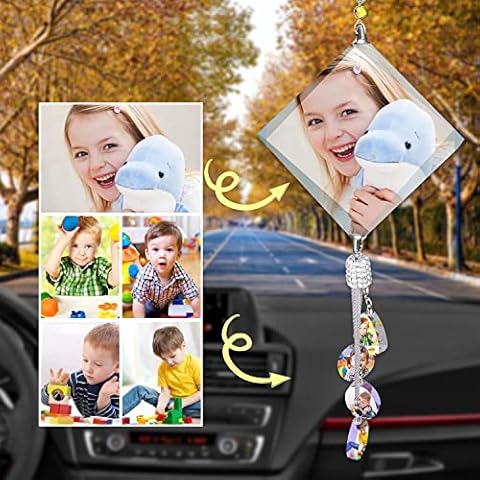 Custom Car Interior Ornament, Personalized Photo Crystal Pendant for Car Home Hanging Ornaments Custom Picture Car Rearview Mirror Hanging Accessories Decor Cover